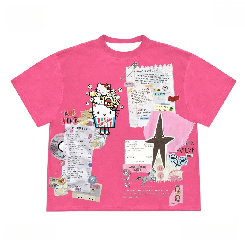 New Creative Collage Style Hello Kitty 3D Printed Quick Drying Short Sleeved T-shirt Breathable Quick Drying Trendy T-shirt