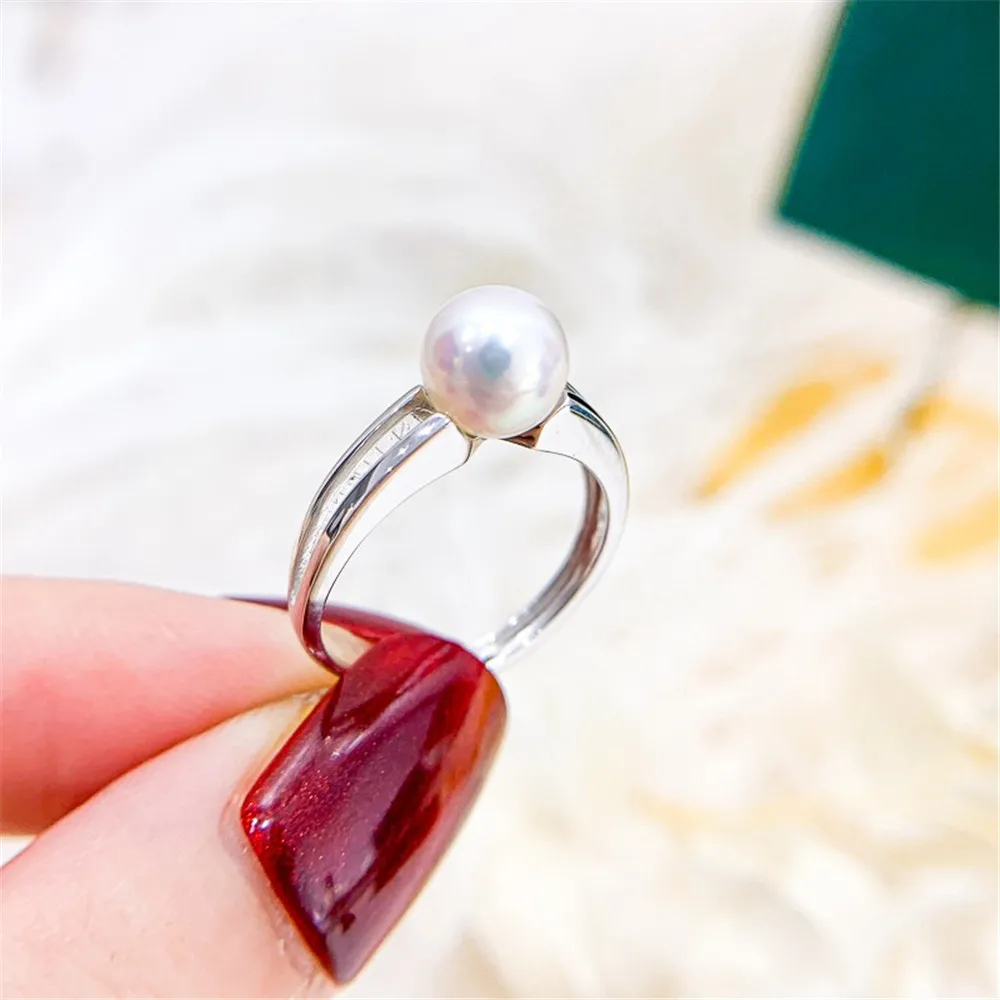 DIY Pearl Accessories S925 Sterling Silver Ring Empty Support K Gold Version Ring Silver Jewelry Female Fit 7-10mm Round Beads