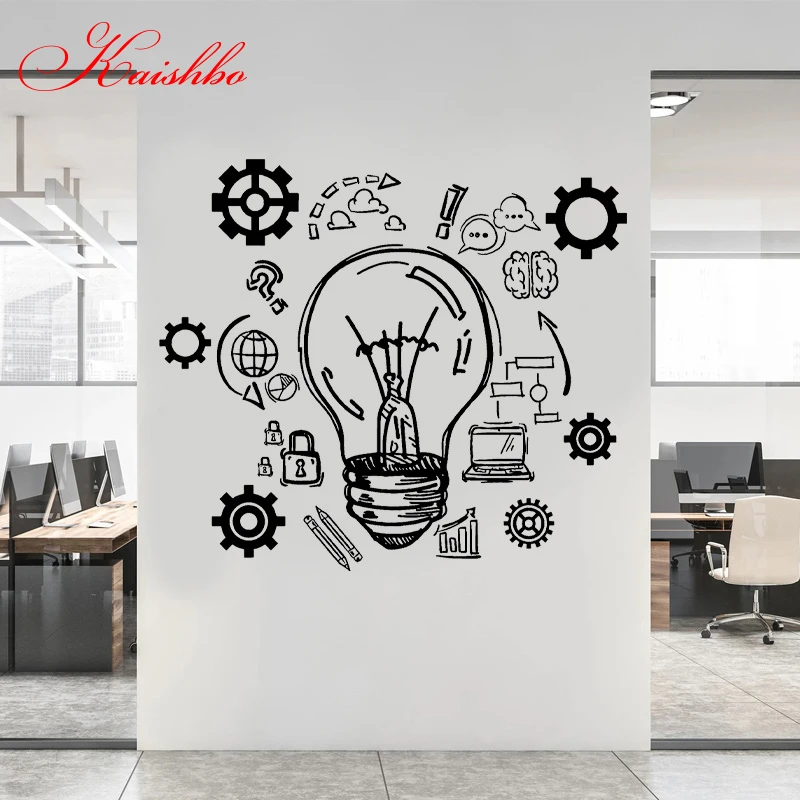 Kaishbo Lightbulb Inspire Words Business Office Art Decor Wall Stickers Mural Idear Office Bulb Wall Decals Wallpaper Q018