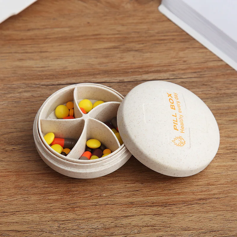 Circular Pill Box Portable 5 Grids Medicine Case Travel Home Pills Drugs Container Mini Fashionable Secret Stash