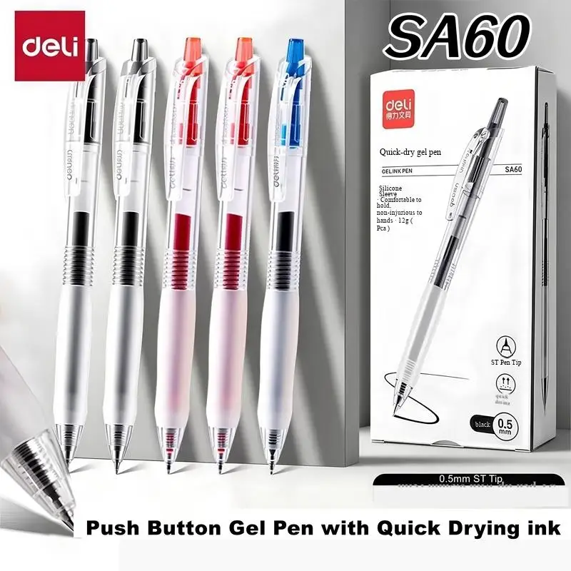 Deli SA60 Hot Sale Quick Drying Gel Pen 0.5mm ST Tip Push-Button with Silicone Sleeve 3 Colors Ink Office School Student Use
