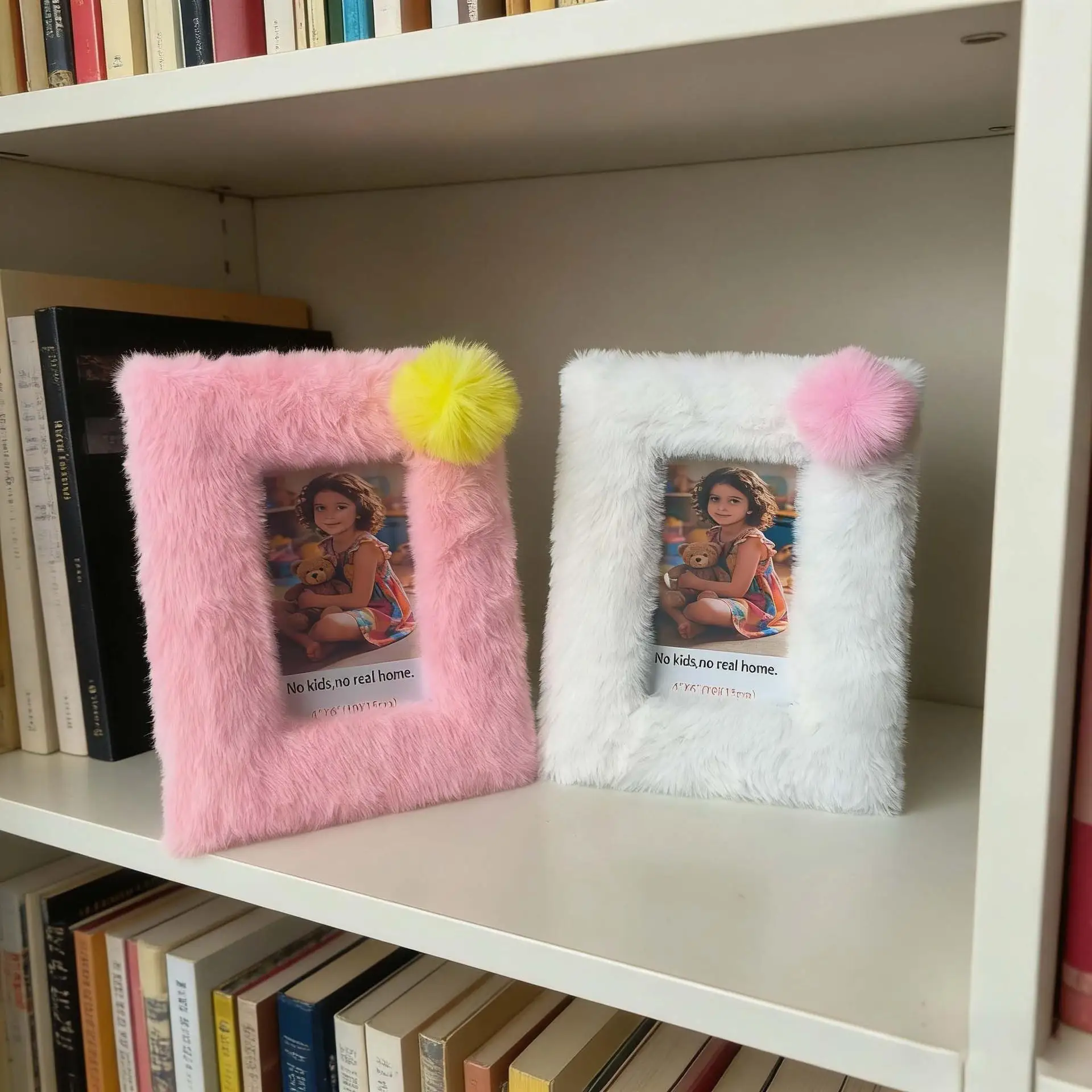 6-inch White Pink Plush Photo Frame Density Board Package, Imitation Rabbit Fur Heart-shaped Purple Fabric Photo Frame Frame