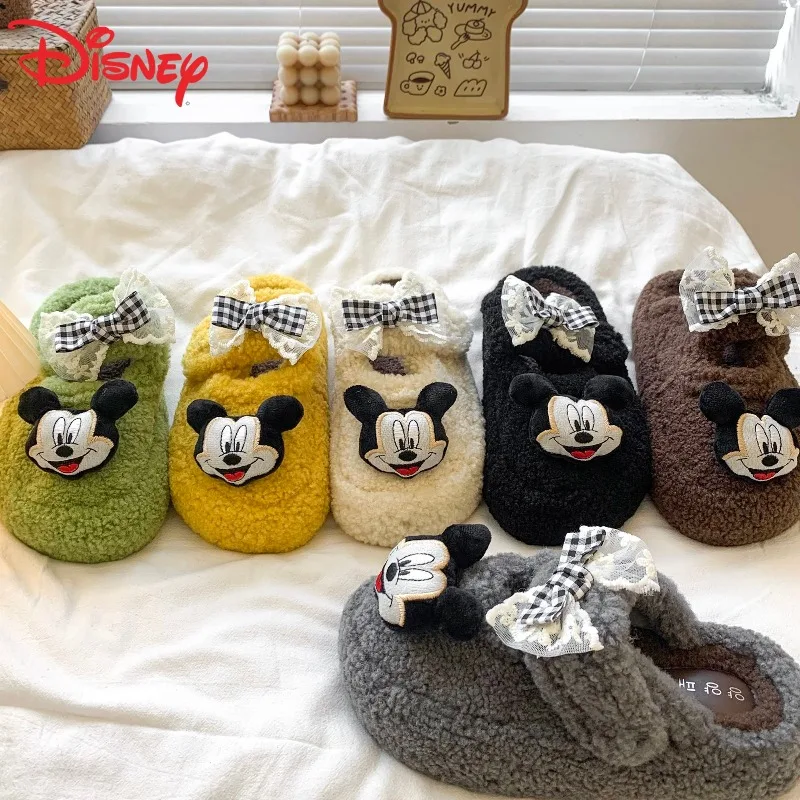 

Милые хлопковые тапочки с Микки Маусом для мужчин и женщин, зимние модные стильные универсальные теплые повседневные домашние тапочки для пар