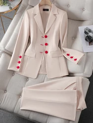 Fashion Women Blazer Suit Solid Color Single Breasted Coat And High Waist Flare Pants Two-Piece Sets Office Ladies Formal Wear