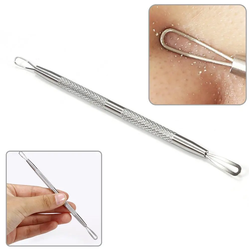 Extractor de espinillas de acero inoxidable para el cuidado de la piel, aguja de doble cabeza para acné, limpiador de acné, Extractor de manchas, herramienta para el cuidado de la piel, 1-10 piezas