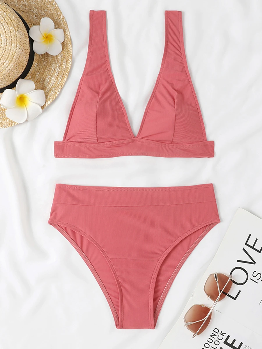 Bikinis lisos con relleno para mujer, bañador Sexy, ropa de playa, traje de baño, 2024