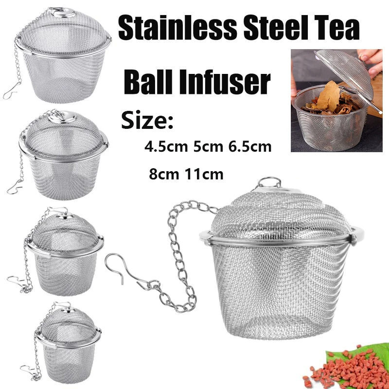 5 Size Diameter 4.5-11cm Tea Spice Strainer Seasoning Ball Mesh Herbal Ball Stainles Steel Teakettle Locking Tea Filter Reusable