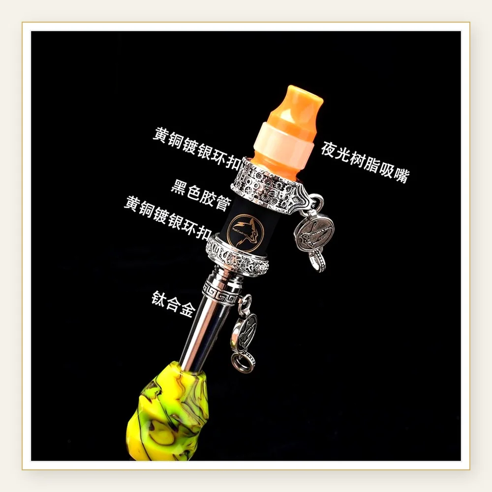 Silver-Plated Ring Buckle Hookah Accessories with Luminous Resin and 304/Titanium Alloy Nozzle Tips for Dual-Use