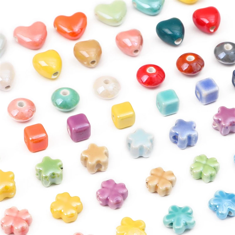 

Mixed 10pcs/lot Ceramics Colorful Beads Star Flowers Heart Loose Spacer Beads For DIY Bracelet Beads Necklace Jewelry