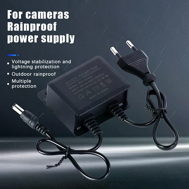 1pc 12v 2a adaptador de alimentação à prova dwaterproof água-AC100V-240V ue/eua plug carregador para câmera de segurança cctv/ahd/nvr/dvr dispositivos de vigilância