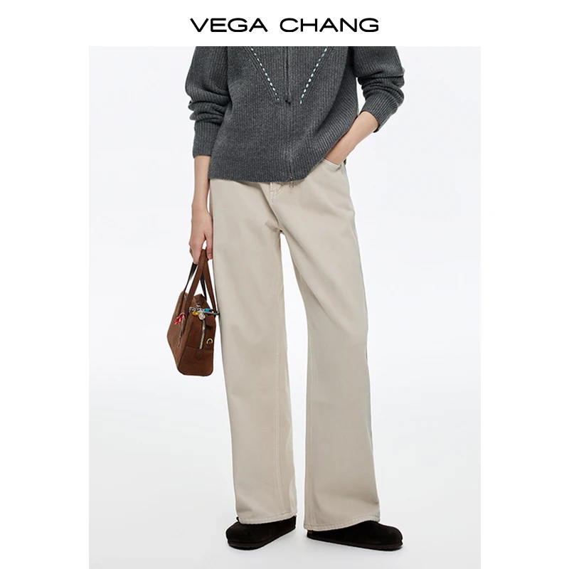 Vega Chang New Winter Women's Straight-Leg Slimming Versatile Wide-Leg Jeans