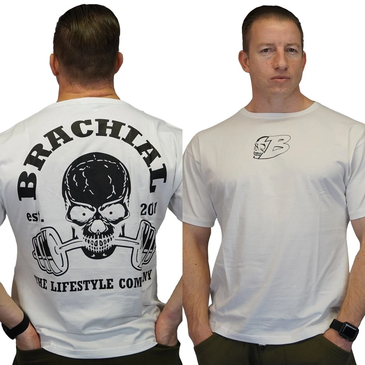 White Hungry Brachial GYM Fitness Trend Brand T-Shirt Cotton Graphic Tee Men Women Summer Streetwear