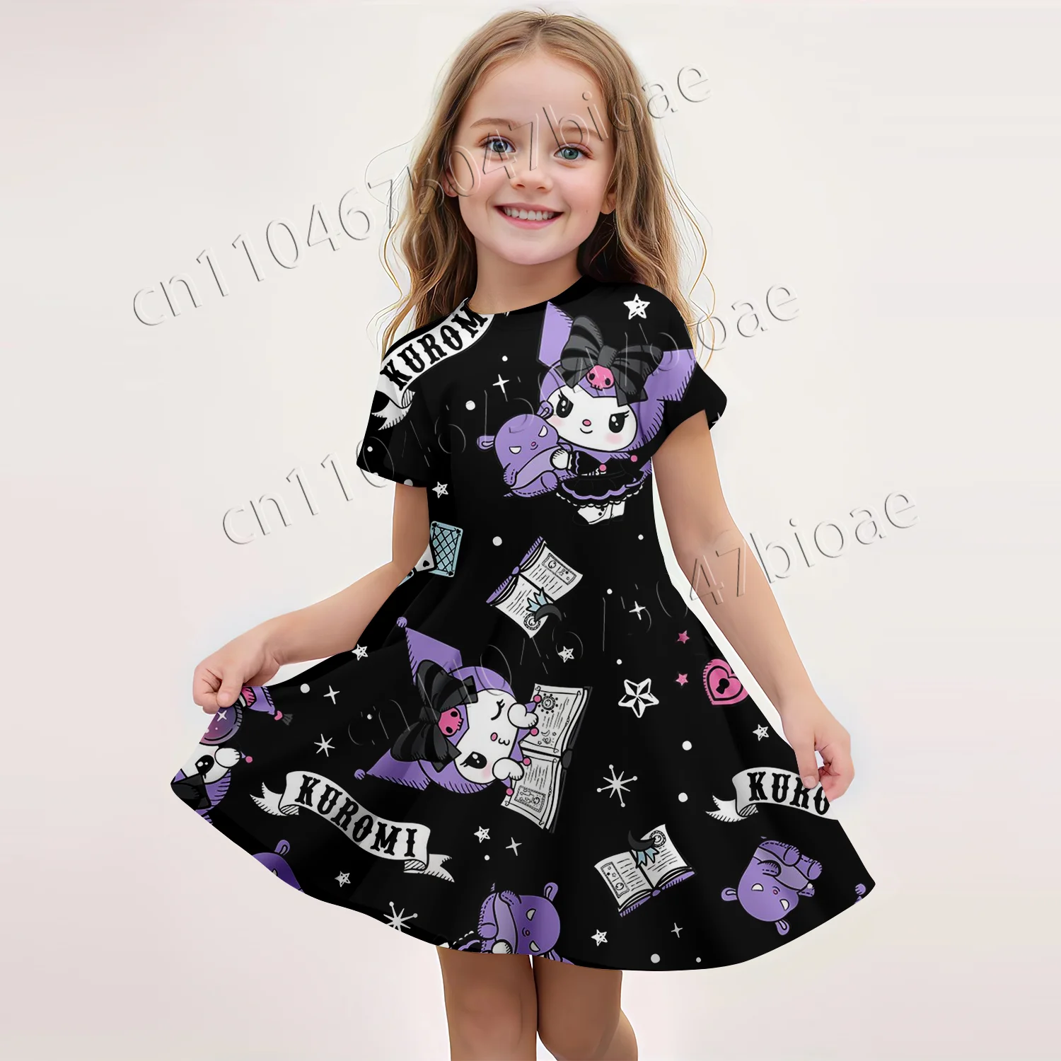 

2025 Summer and Autumn Hot-selling New Cute Hello Kitty My Melody Kulomi Cartoon Girl Short-sleeved Dress