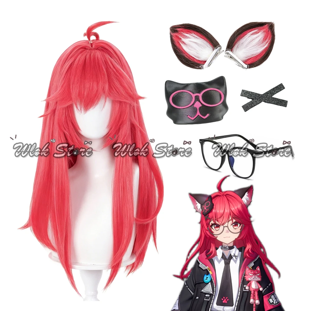 

Game Neverness to Everness Nanally Coluccis Cosplay Wig Ears Headwear Women Halloween Party Role Play Accessories Red Hair Long