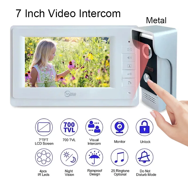 anjielosmart sistema de intercomunicacao de video com fio para telefone de porta de casa com camera monitor de apartamento intercomunicador de polegadas em casa privada 01