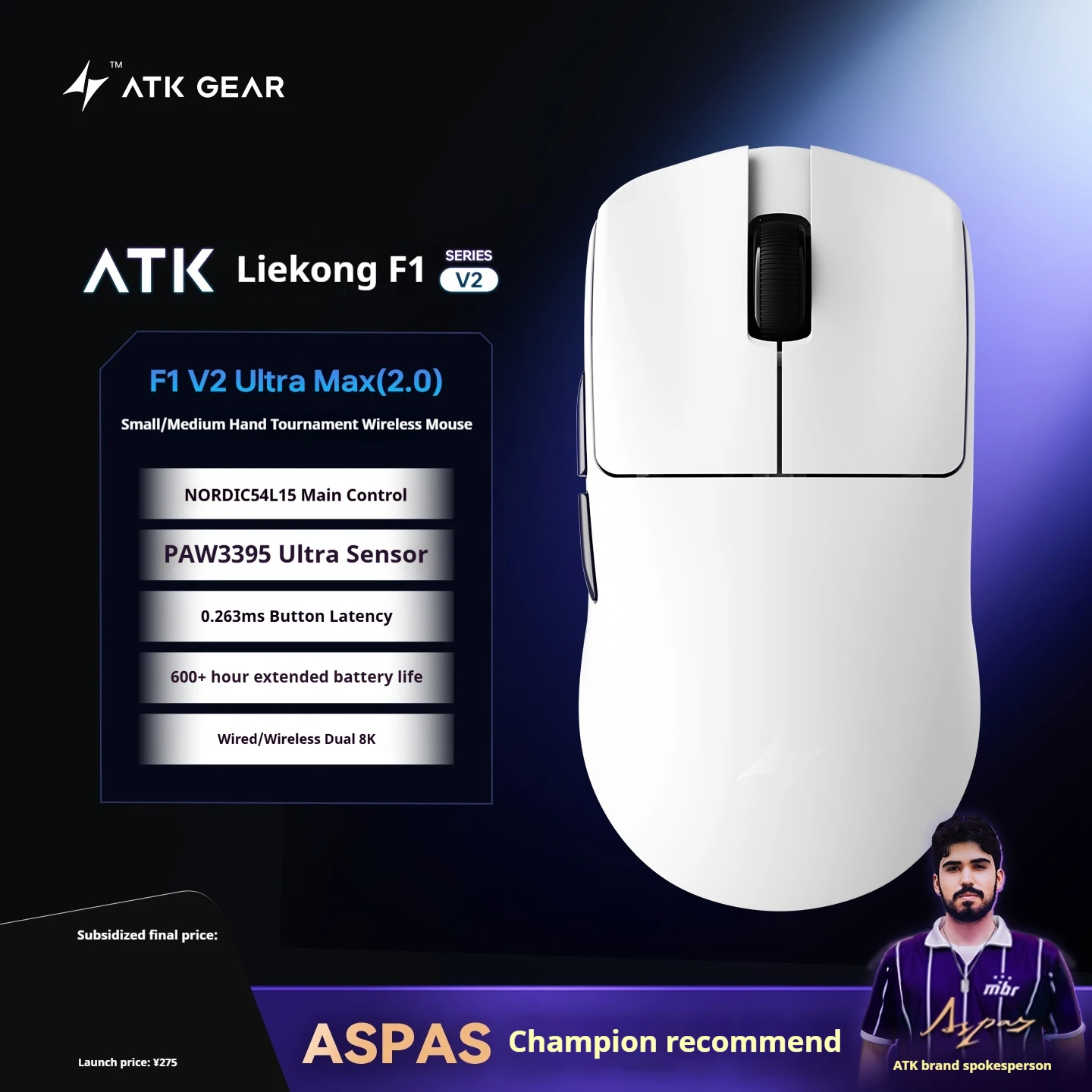 Atk F1 V2 Ultimate Mouse Wireless Dual-Mode 38g Lightweight Low