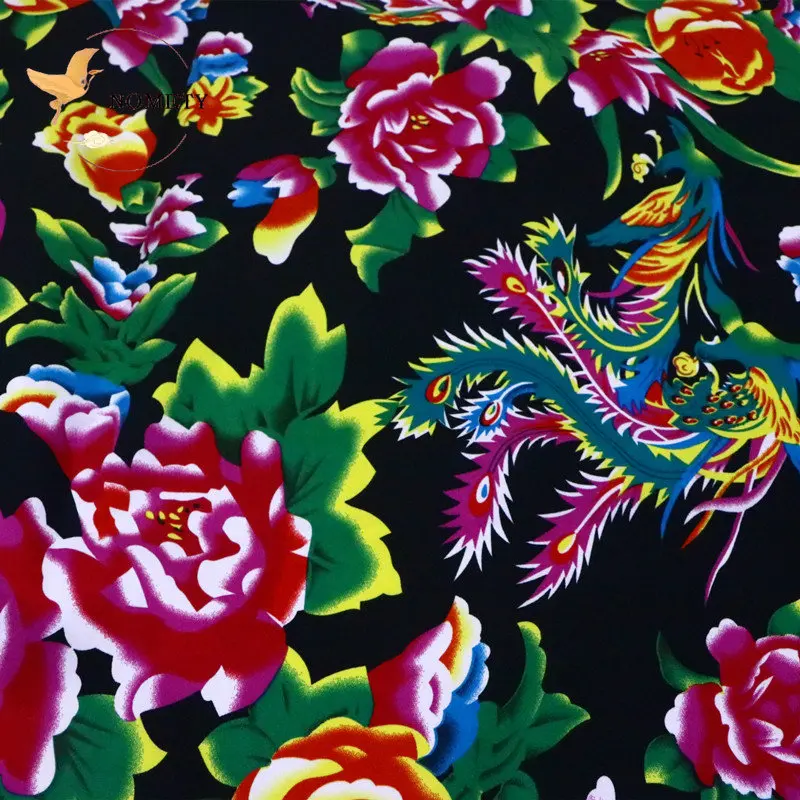 Peony Phoenix Printed Fabric 100% Polyester Chinese Style Clothing Fabric Quilt Cover Bed Sheet Chair Pad Sewing Cloth 150*50cm