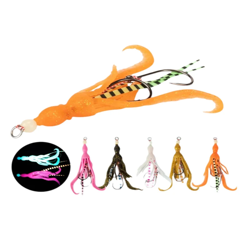 2Pairs/lot Soft Flexible TPE Material BKK 13# INCHIN Hook Squid Jigging Assist Fishing Hook Rubber Skirts Pike Hooks