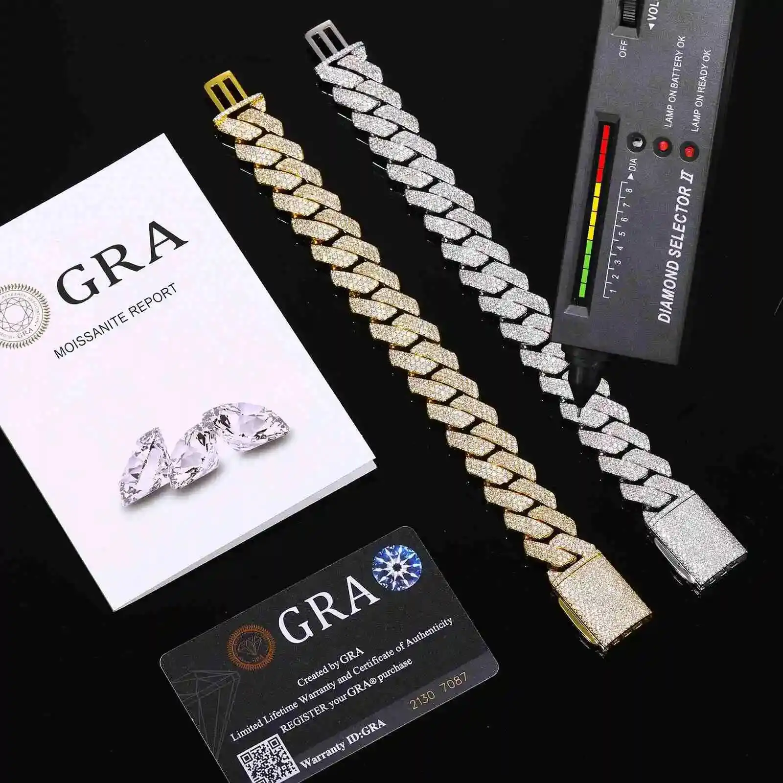 Luxury High Quality VVS Moissanite Cuban Bracelet 18K PVD Gold Plated Brass Durable Chain Men Women Hip Hop Jewelry Wholesale.