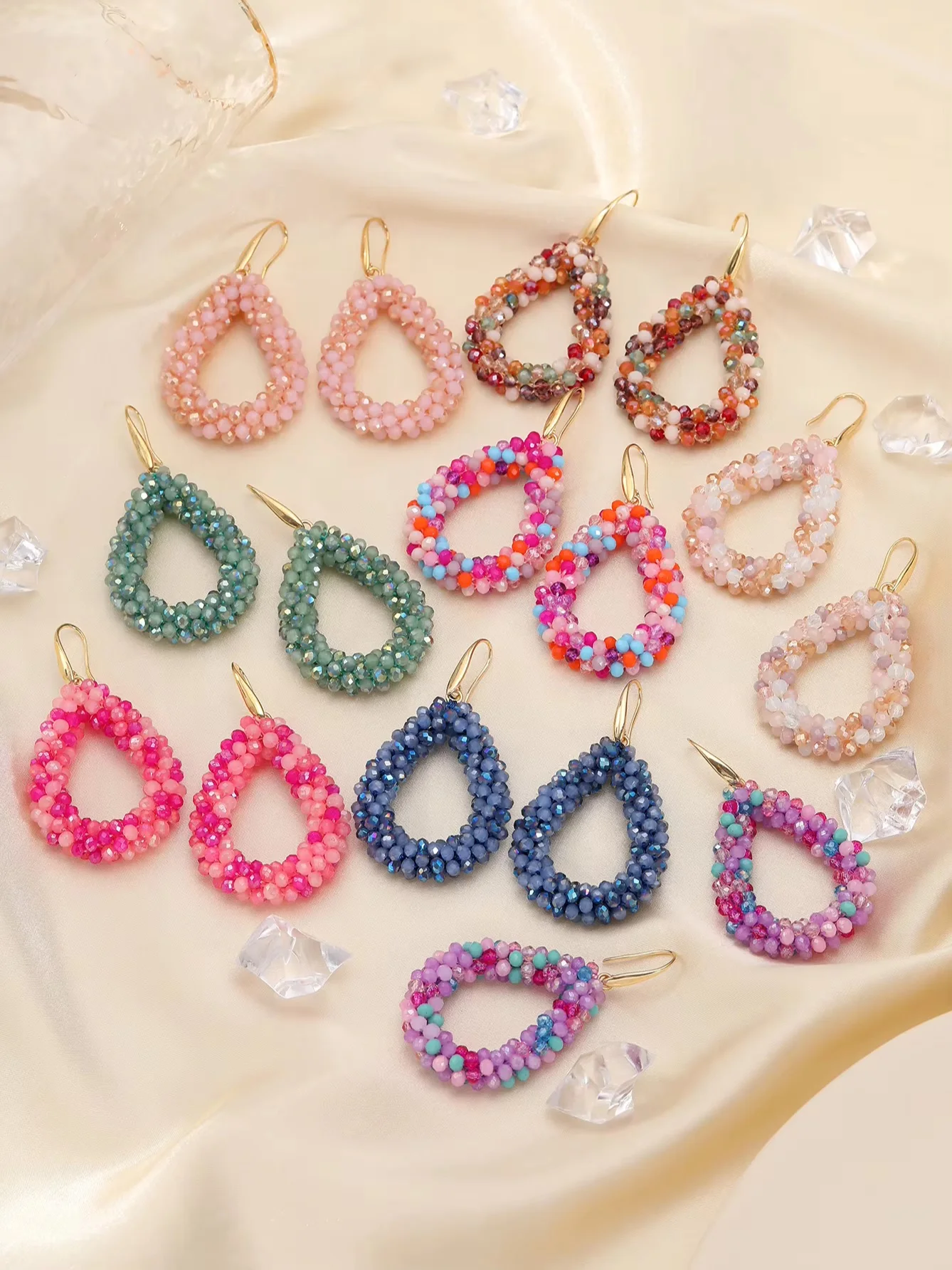 INKDEW Mischfarbe Große Tropfen Ohrringe Bunte Perle Handgemachte Threading Kristall Ohrringe für Frauen Geschenk Wasser Tropfen Schmuck EA004