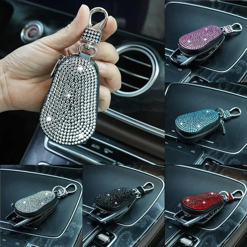 Car Key Holder Gourd Shape PU Key Bag Creative Key Ring Protector Diamond-encrusted Design key box for men &women auto supplies