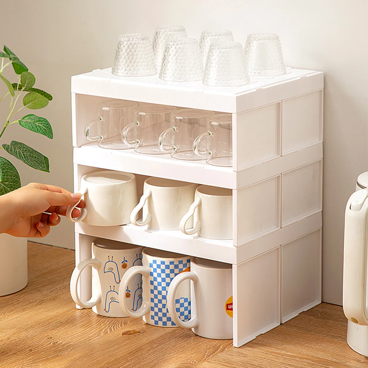 WORTHBUY Multifunctional Storage Rack For Cup Plastic Cupboard Cutlery Layered Holder Kitchen Large Capacity Organizer Shelf