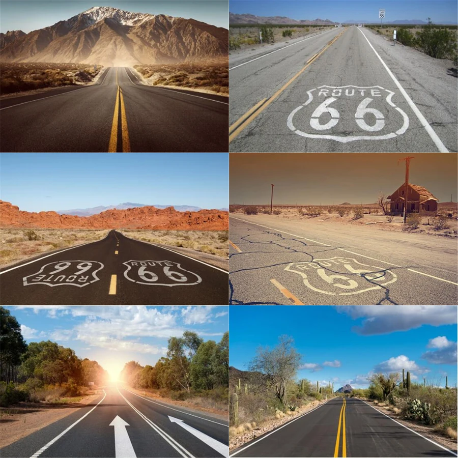 Photography Backdrop Route 66 USA Sunset Way Road Aurora Child Natural Scenic Photographic Background Poster For Photo Studio