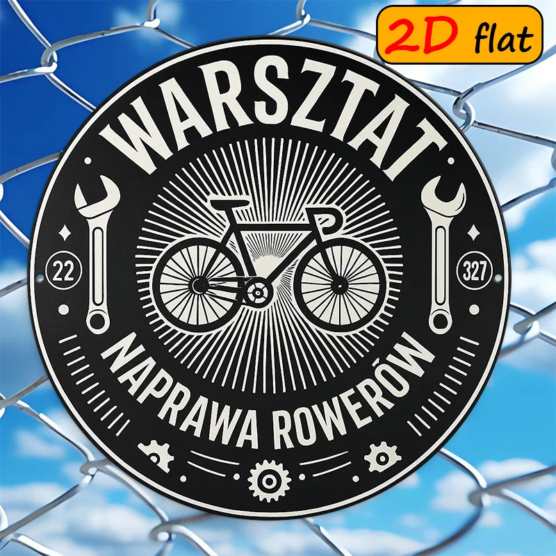 2D Metal Sign 20x20cm Round Aluminum Plate with Bike Wrench Gear Graphics Workshop Garage Wall Decor for Cyclist Gift