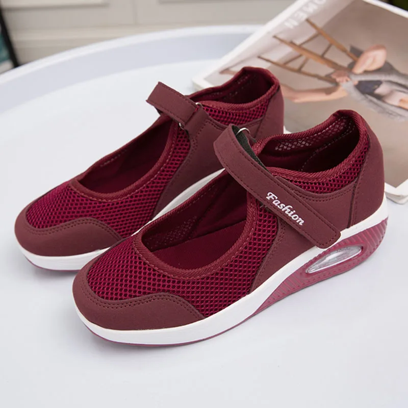 Cushion Platform Sneakers Women Breathable Mesh Spring Summer Casual Shoes Woman Plus Size Ankle Strap Flats Zapato Mujer