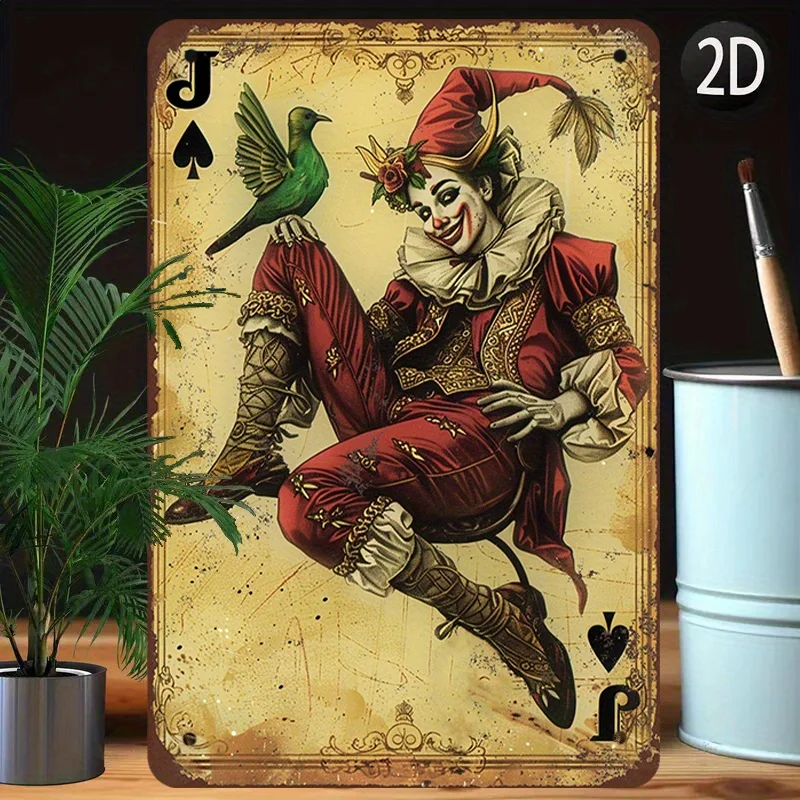 (2D-Blechmalerei) Metall-Wandkunst-Poster – wasserfeste und UV-beständige Illustration einer roten Herz-J-Pokerkarte, vorgebohrt für einfache Montage