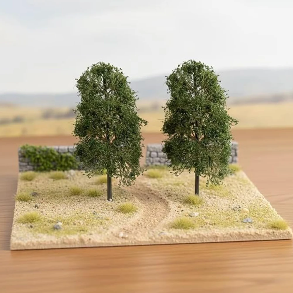 2Pcs Height 14CM Miniature Phoebe Tree Model Spring Summer Style Simulated Green Plant for HO/N Scale Diorama Scene Landscape