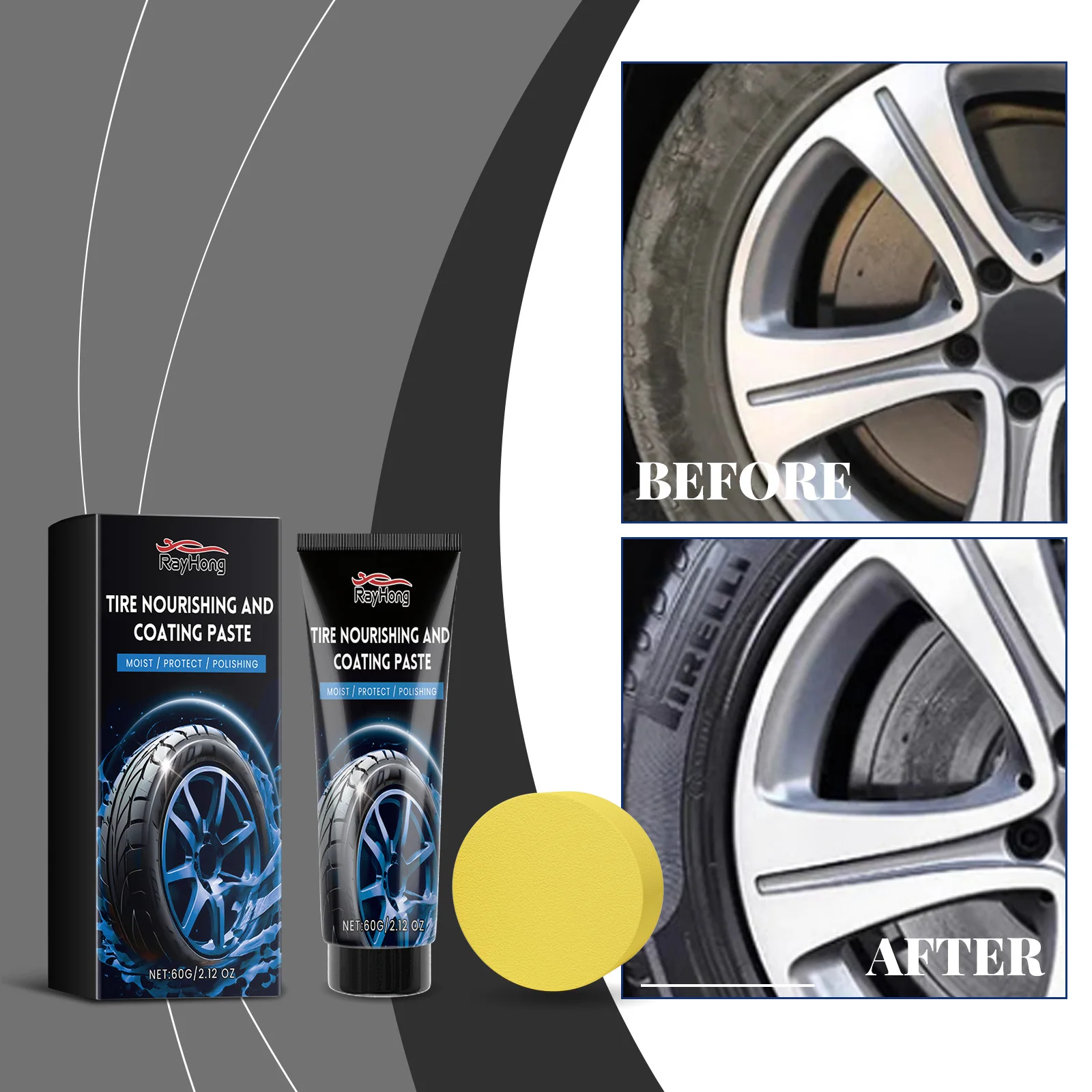 60g Tire Coating Wax Car Tire Retreading and Film Plating Cream Tire Shine Coating Wax Auto Rubber Parts Shiny Paste Anti-Aging