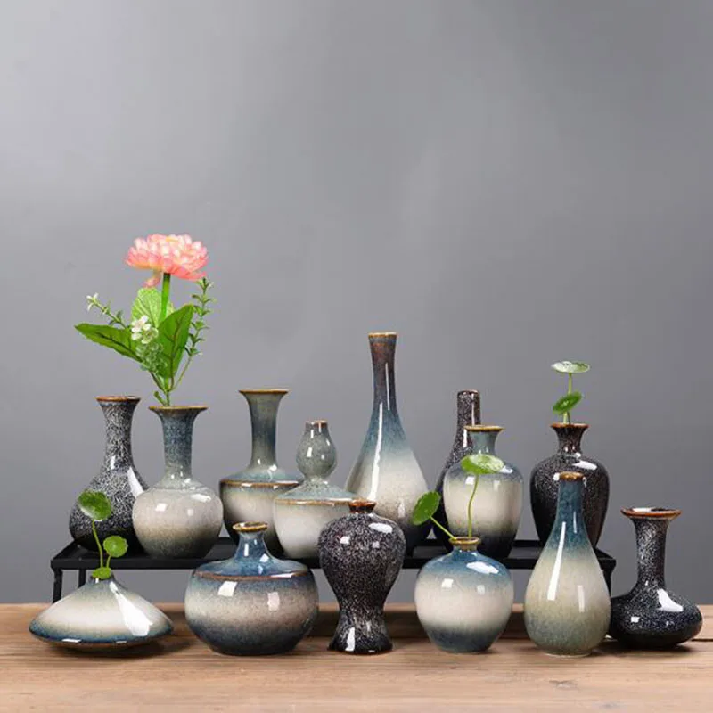 Antique Kiln Discolorared Glaze Vase Porcelain Hydroponics Vase Houseold Retro Crafts Plant Pot Gardening Art Home Decor