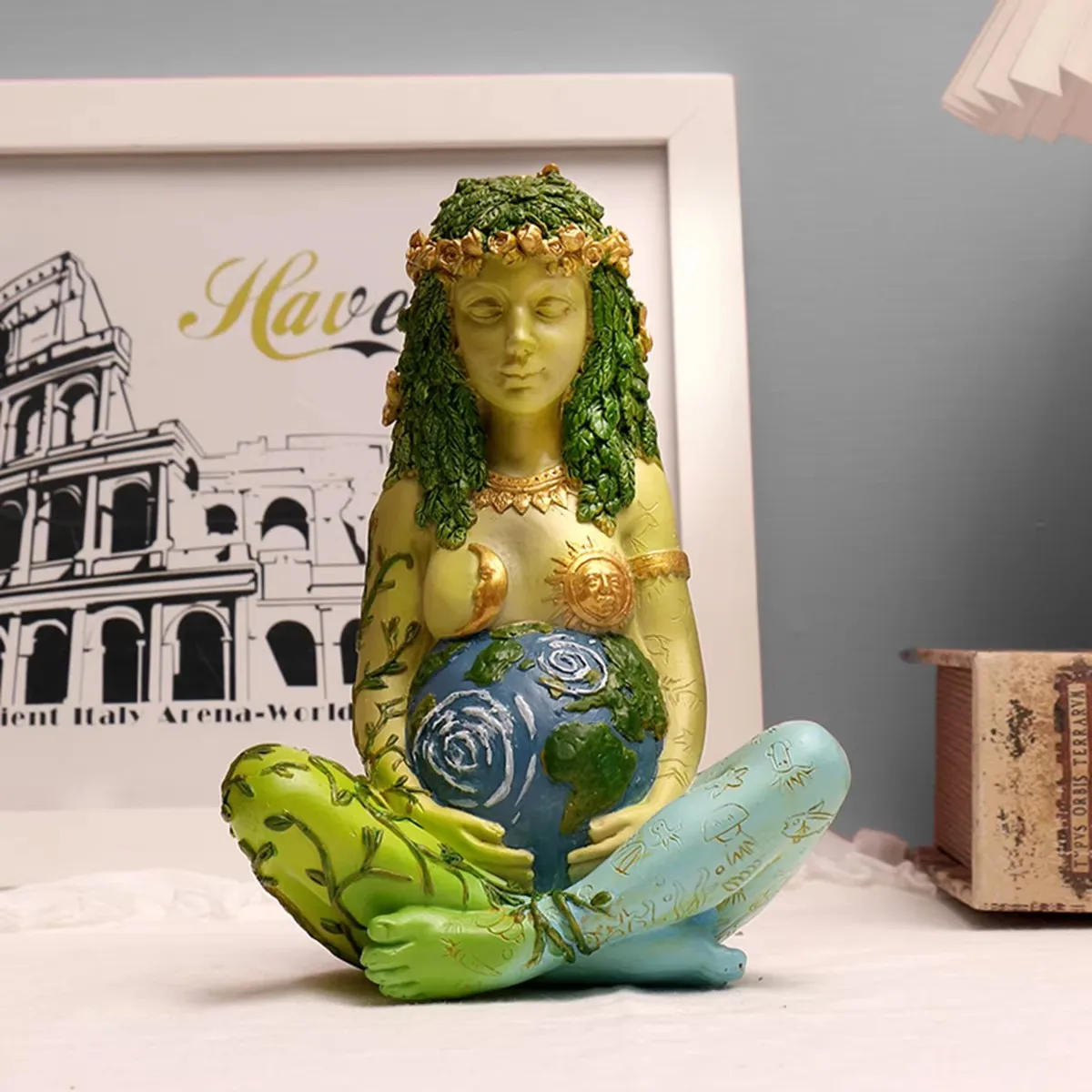 1pc Vibrant Millennium Gaia Green Earth Goddess of Nature Statue - Colorful Cartoon Decor for Indoor Spaces - ABS Material, Vari