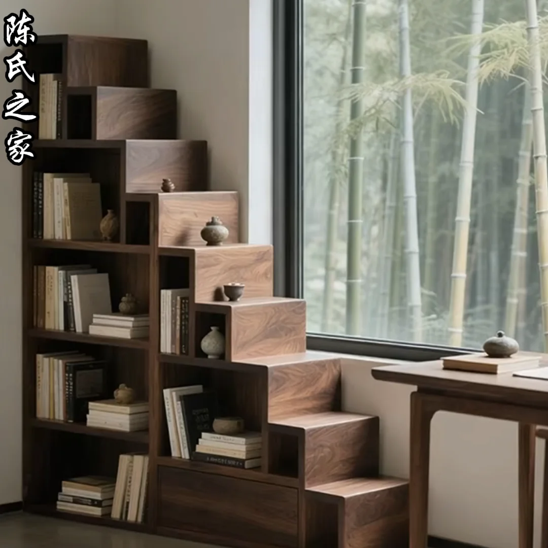 Bookshelf Floor-to-ceiling Shelf 2025 new minimalist integrated wall-walled black walnut solid wood
