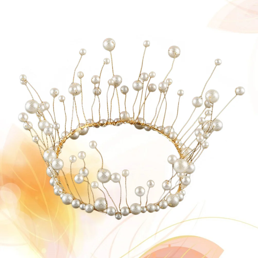 إكسسوارات تزيين الكيك على شكل تاج لؤلؤي نابض بالحياة مناسبة لحفلات الزفاف وأعياد الميلاد وتاج الكيك