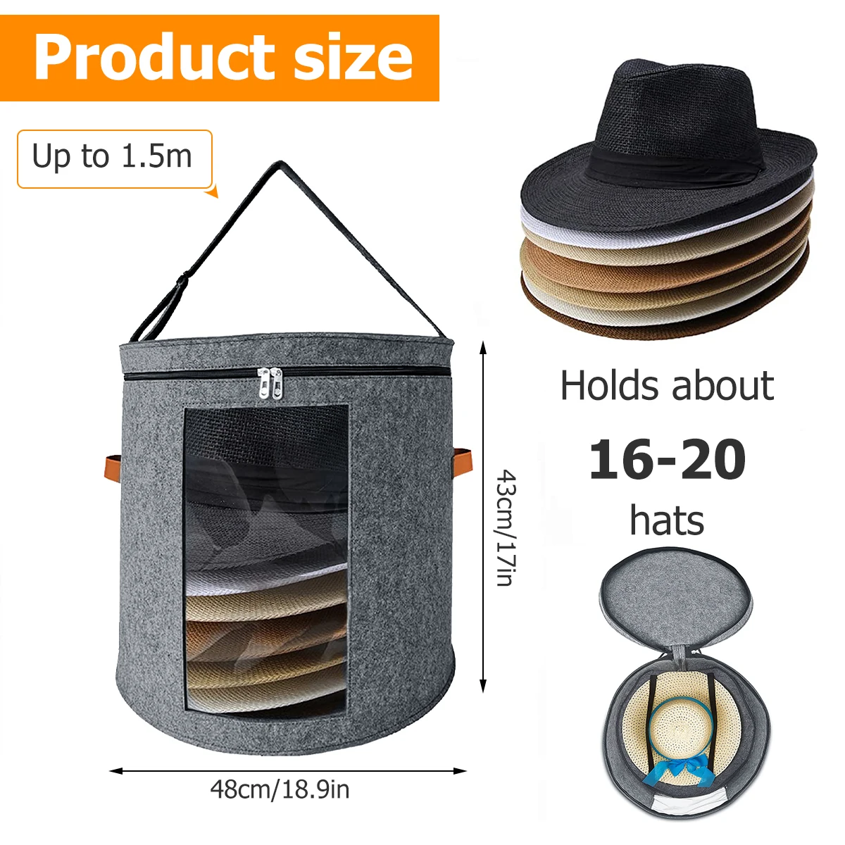 Dustproof Hat Storage Box Large Capacity Portable Travel Felt Clothes Organizers with Zippered Lid and Adjustable Shoulder Strap