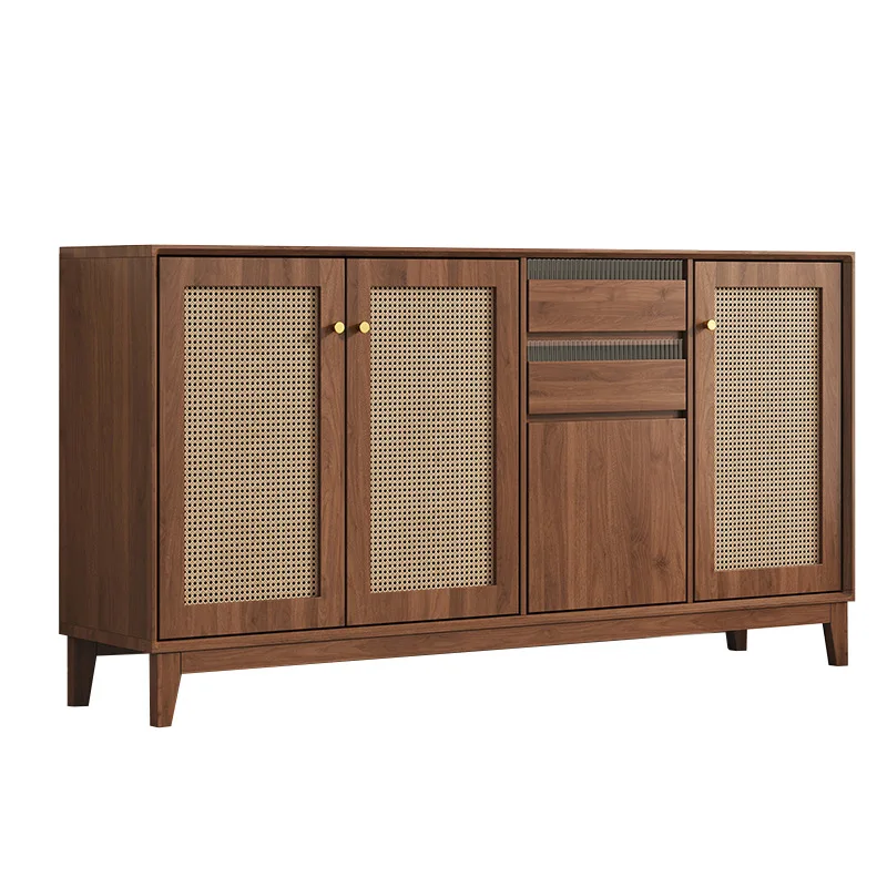 LMM solid wood simple dining room living room storage cabinet log rattan tea cupboard