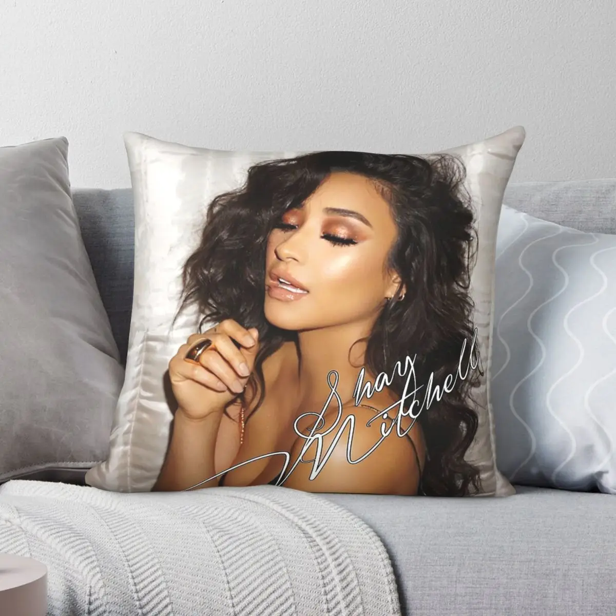 Shay Mitchell Emily Fields Square Pillowcase Polyester Linen Velvet Pattern Zip Decorative Throw Pillow Case Car Cushion Cover