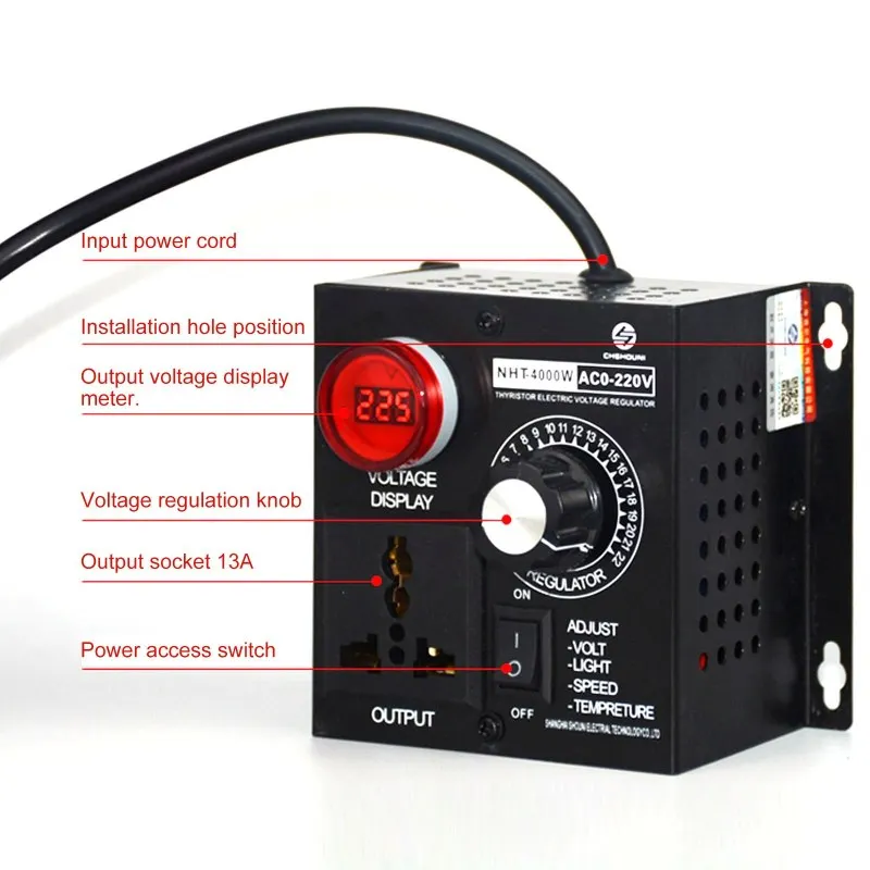 4000W AC 0-220V Motor Governor Voltage Regulator Electric Variable Temperature Fan Motor Speed Controller Dimmer Thermostat