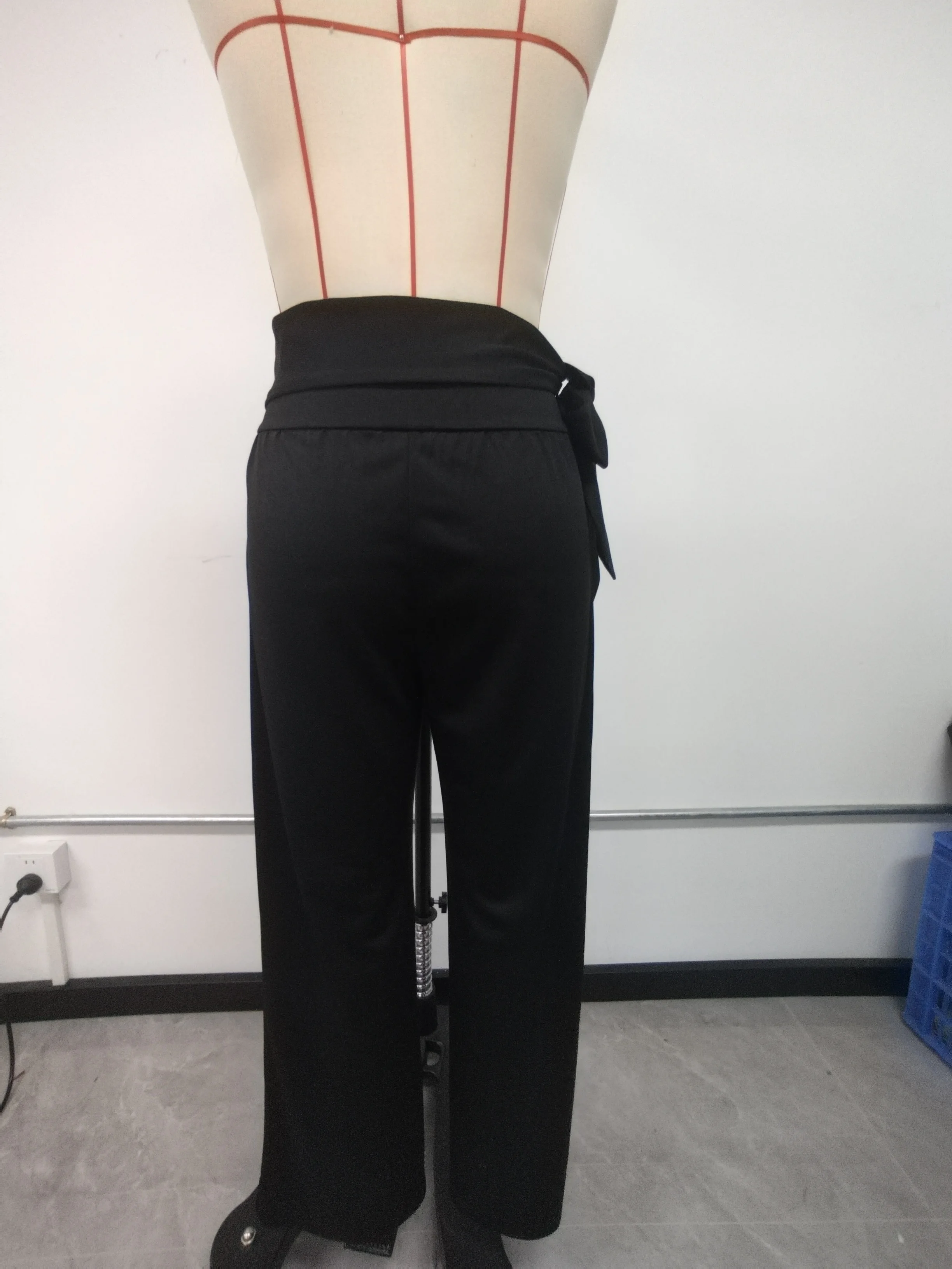 Neue Damen-Hosen mit weitem Bein, für Büro, Arbeit, formelle Anlässe, Frühling und Herbst, schwarze Hosen mit hoher Taille und Wickeldetail, für den täglichen Gebrauch und als Streetwear. – Detail 13