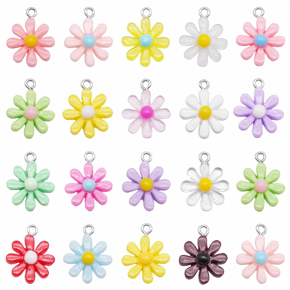 20pcs Random Color Resin Daisy Charm Sweet Flower Pendant For Jewelry Making Accessories Bracelet Earring Necklace Decor 17*20mm