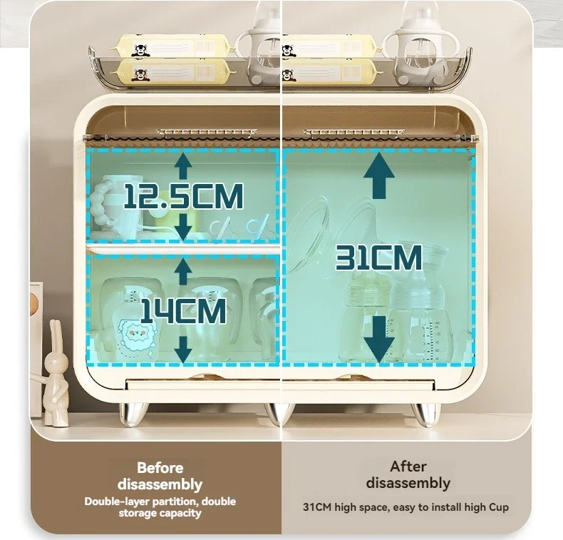 Multifunctional Bottle Storage Rack Baby Table Bedroom Feeder Drain Rack Baby Tableware Cup Dustproof Home Storage Cabinet