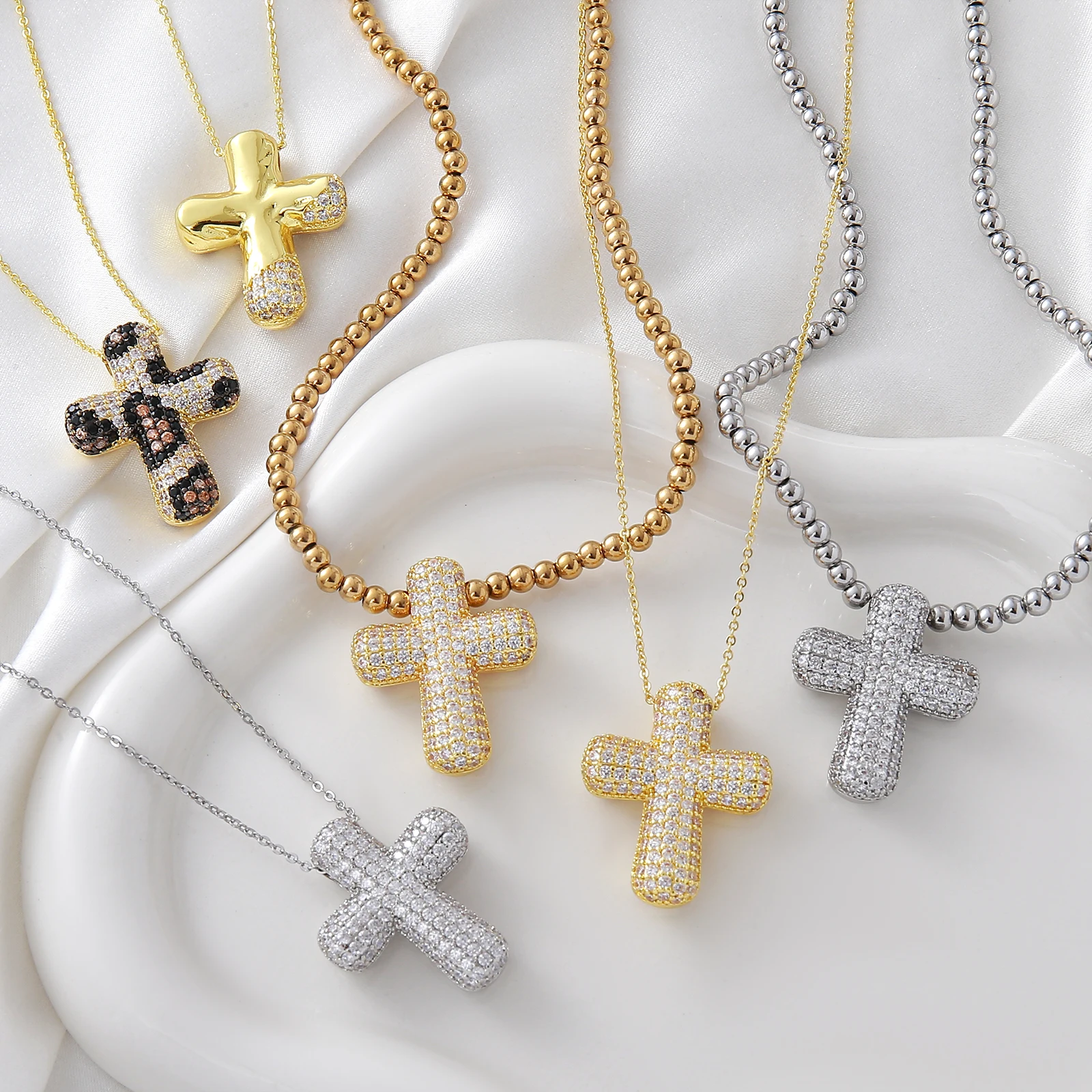 SUNSLL-collar con colgante de Cruz de circonia cúbica grande clásico, cruz de burbuja Unisex, joyería religiosa católica de oro/plata