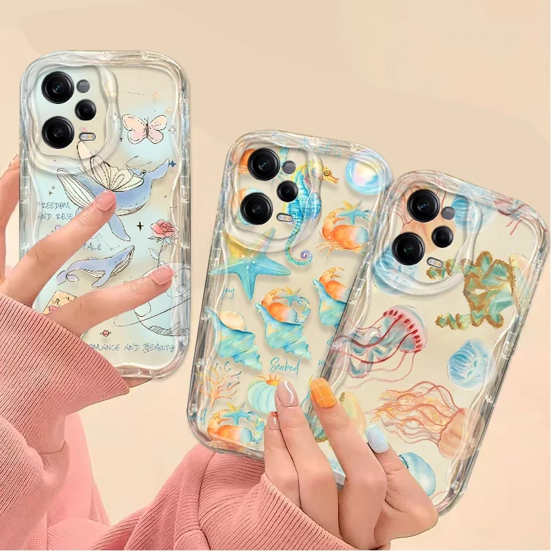 Colorful Marine Organism Case For Xiaomi Redmi Note 13 12 Pro Plus 4G 5G 12S 11S 11 10 10S 9 9S Redmi 14C 13C 12C A3 Wave Cover