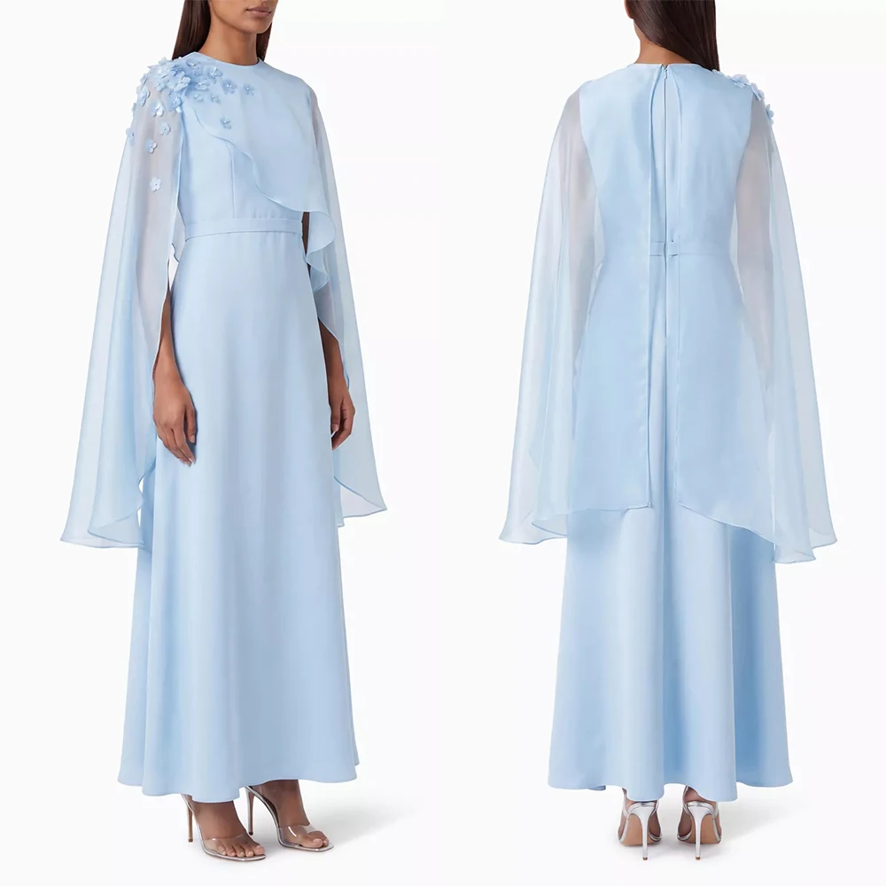 Customized O-neck Cap Sleeve A-line Blue Zipper Flowers Vestidos Elegantes Para Mujer Para Una Boda Kate Middleton Dress فستان