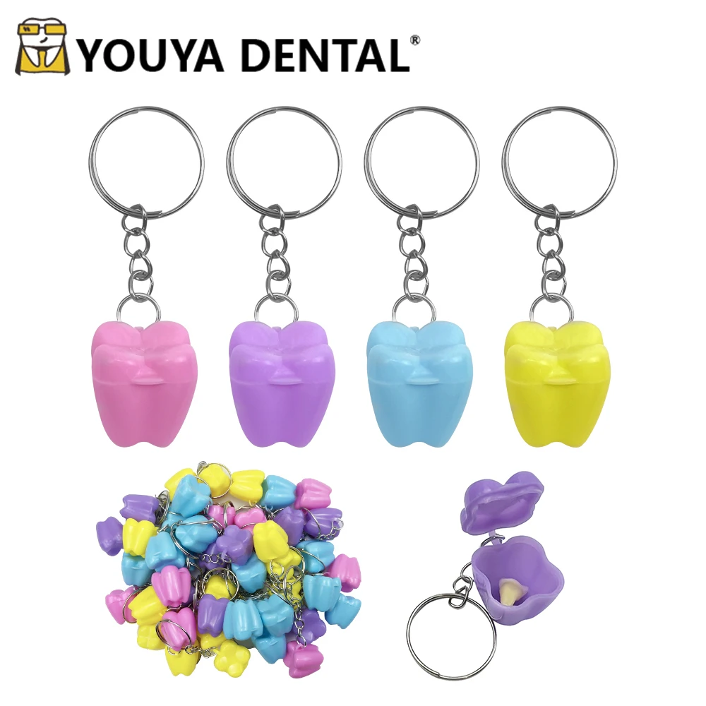 50pcs Mini Tooth Shape Milk Teeth Case Keychain Box Storage Box Souvenir Save Container For Children Baby Dental Clinic Gifts