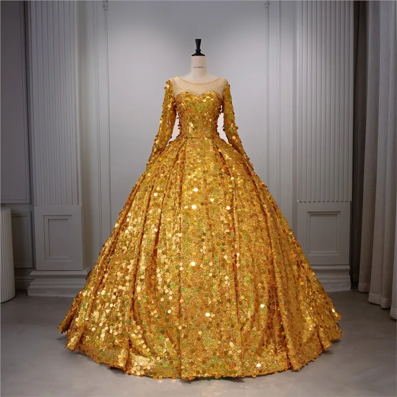 

Long-sleeved dreamy sequined art examination performance puffy skirt