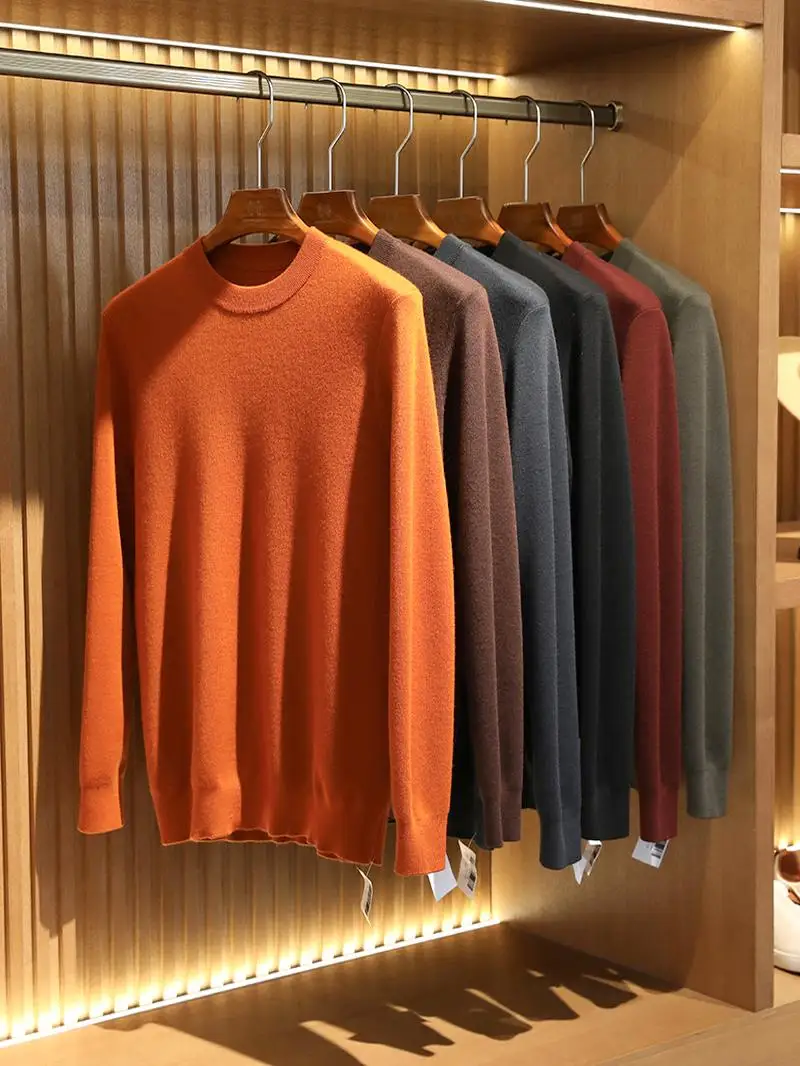 

Утепленный вязаный шерстяной свитер из 100% чистой шерсти, базовый слой для ношения под одеждой, модный городской стиль, с длинным рукавом, круглым вырезом, базовый, универсальный.