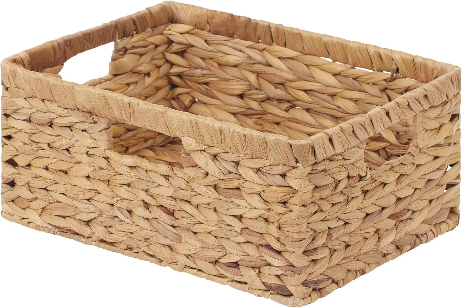 

Large Rectangular Wicker Basket with Built-in Handles, Water Hyacinth Storage, 1 Pack